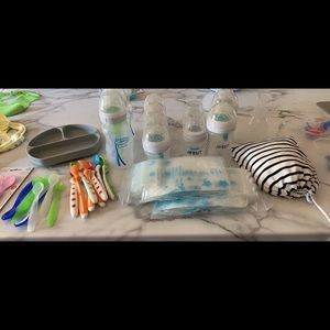 Bottles, pacifiers, bf cover, suction plate, etc.